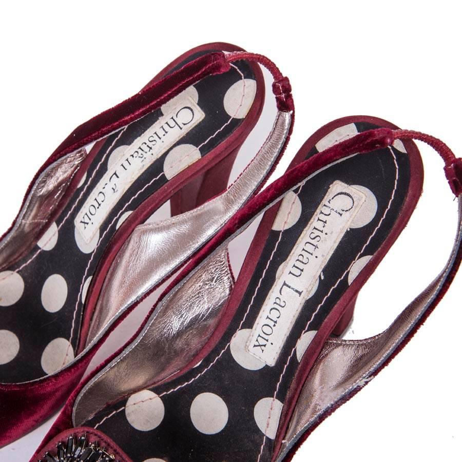 Black CHRISTIAN LACROIX High Heels Sandals in Cardinal Red Velvet Size 36.5FR For Sale