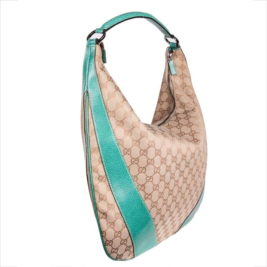 Women's GUCCI Bag in Beige Monogram Canvas and Water Green Leather