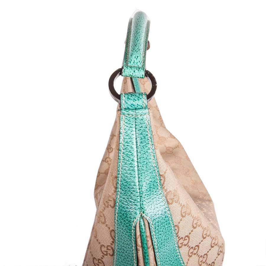 GUCCI Bag in Beige Monogram Canvas and Water Green Leather 1