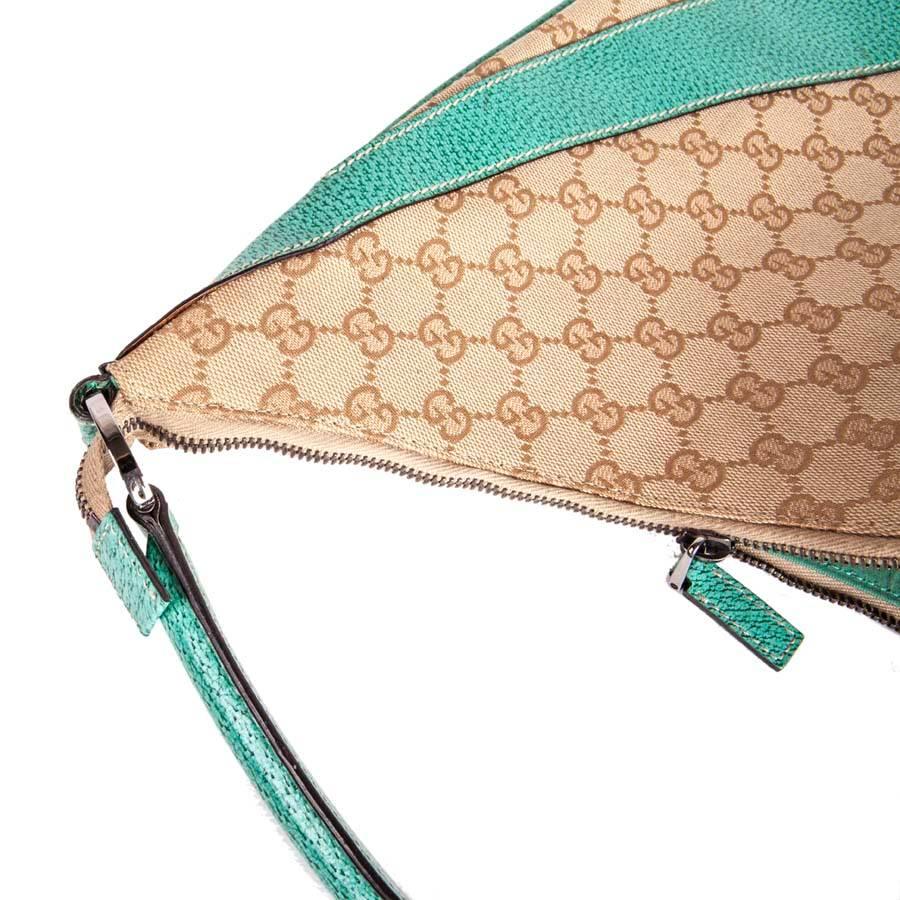 GUCCI Bag in Beige Monogram Canvas and Water Green Leather 5