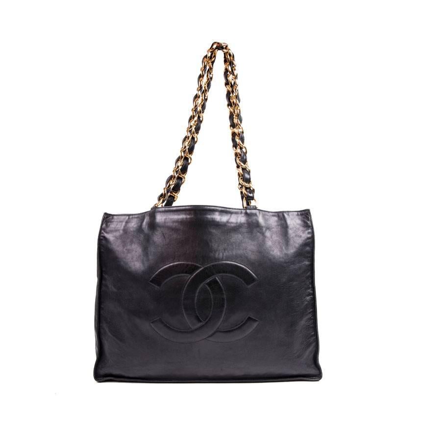 Chanel Vintage Tote Bag in Navy Blue Smooth Lambskin Leather