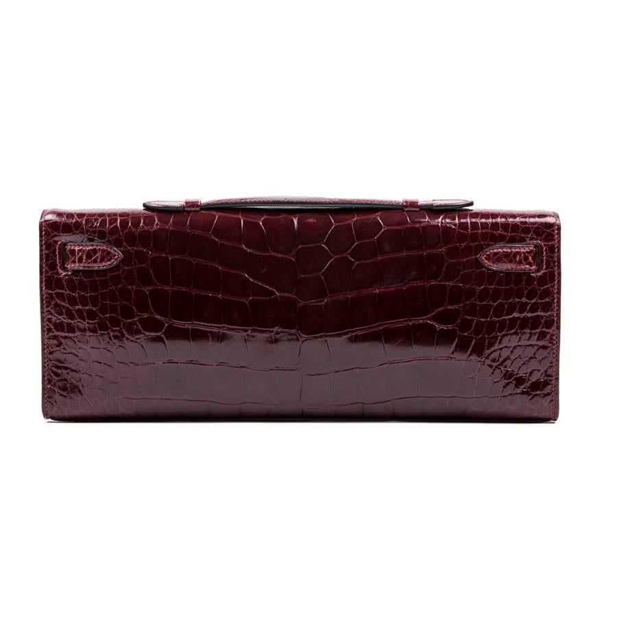 Black Hermes Kelly Cut Clutch in Red H Alligator Leather