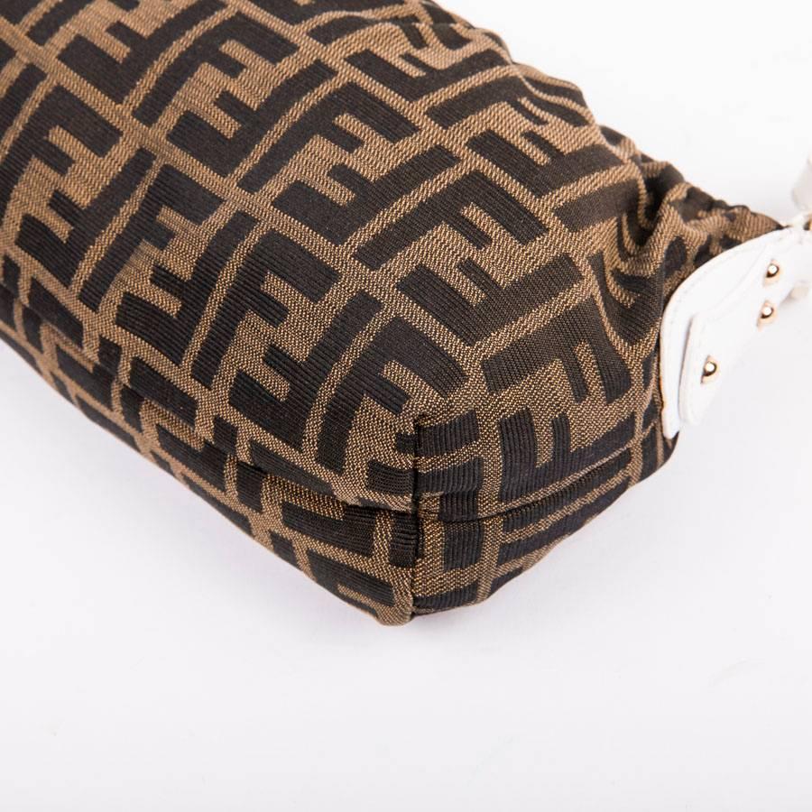 Fendi Brown Canvas and White Leather Mini Bag In Good Condition In Paris, FR