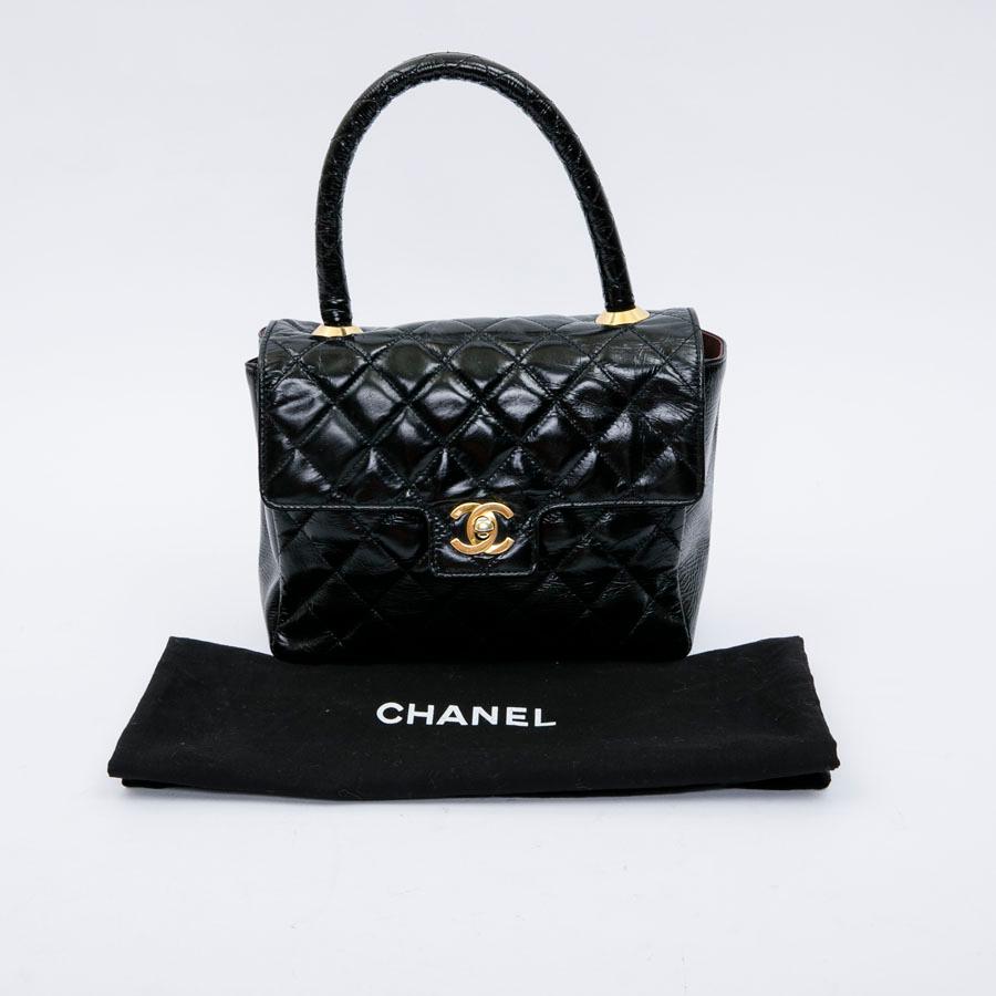 CHANEL Vintage Bag in Quilted Semi-Gloss Black Leather 9