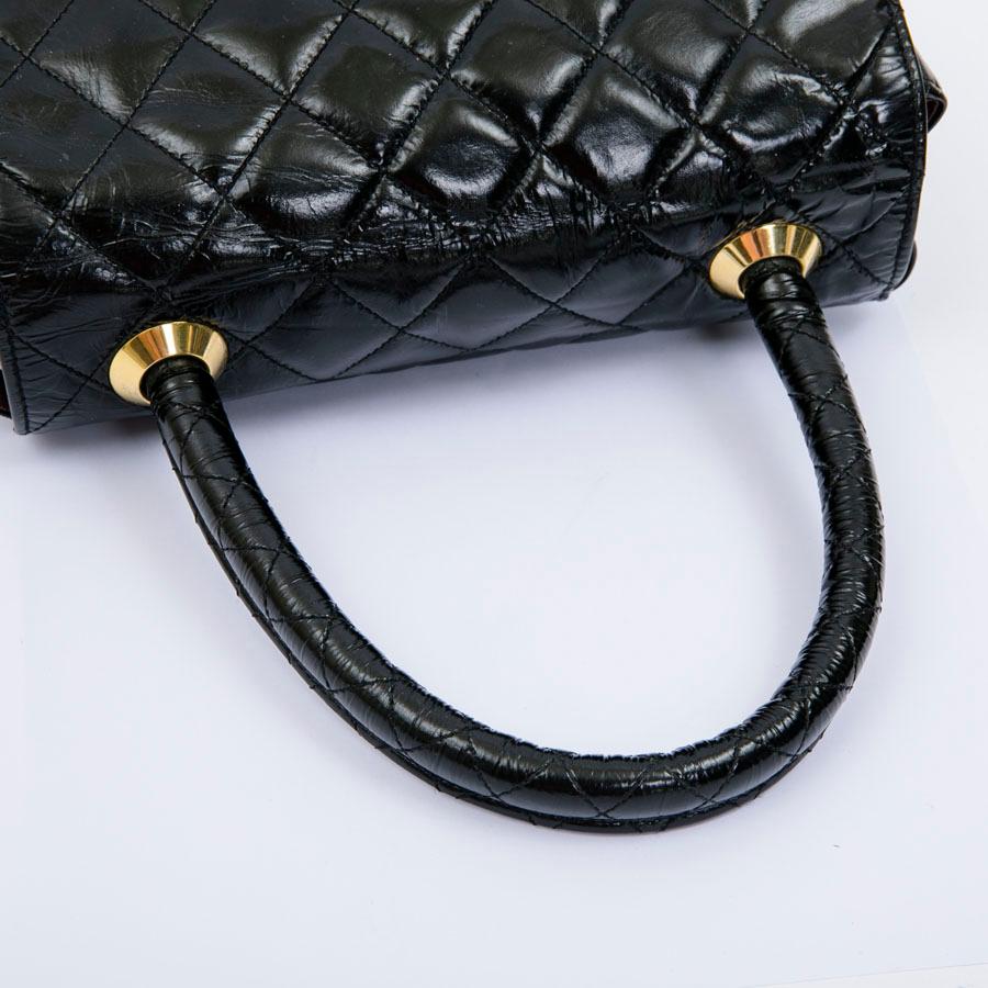 CHANEL Vintage Bag in Quilted Semi-Gloss Black Leather 3