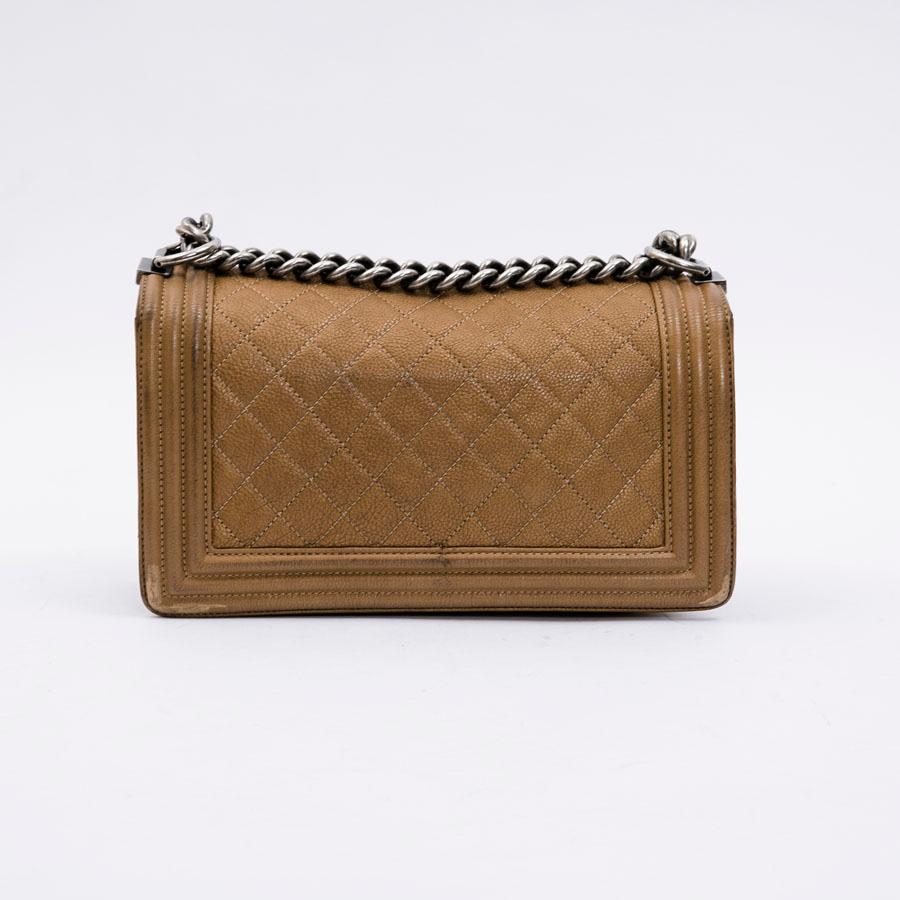 Brown CHANEL Boy Bag in Gold Color Grained Calfskin Leather