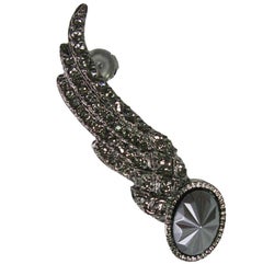 CHANEL Wing-shaped Clip-on Earring in Aged Silver Metal and Rhinestones