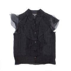 CHANEL Black Blouse with Short Sleeves in Silk Size 40EU