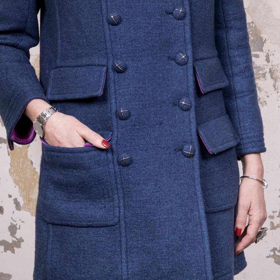Women's Chanel Blue Cashmere / Wool / Cotton Caban with Purple Velvet Collar