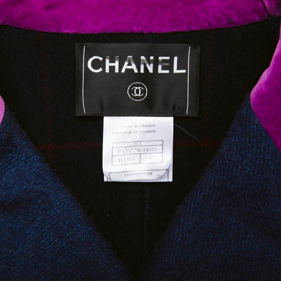 Chanel Blue Cashmere / Wool / Cotton Caban with Purple Velvet Collar 3