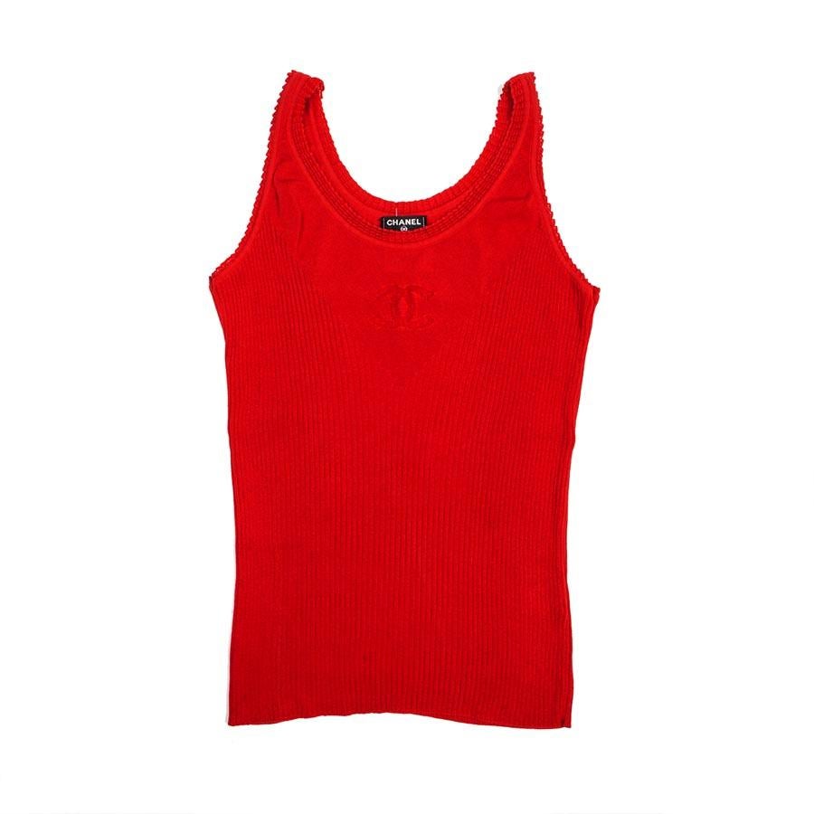 CHANEL Tank Top in Red Stretch Cotton Size 36FR 