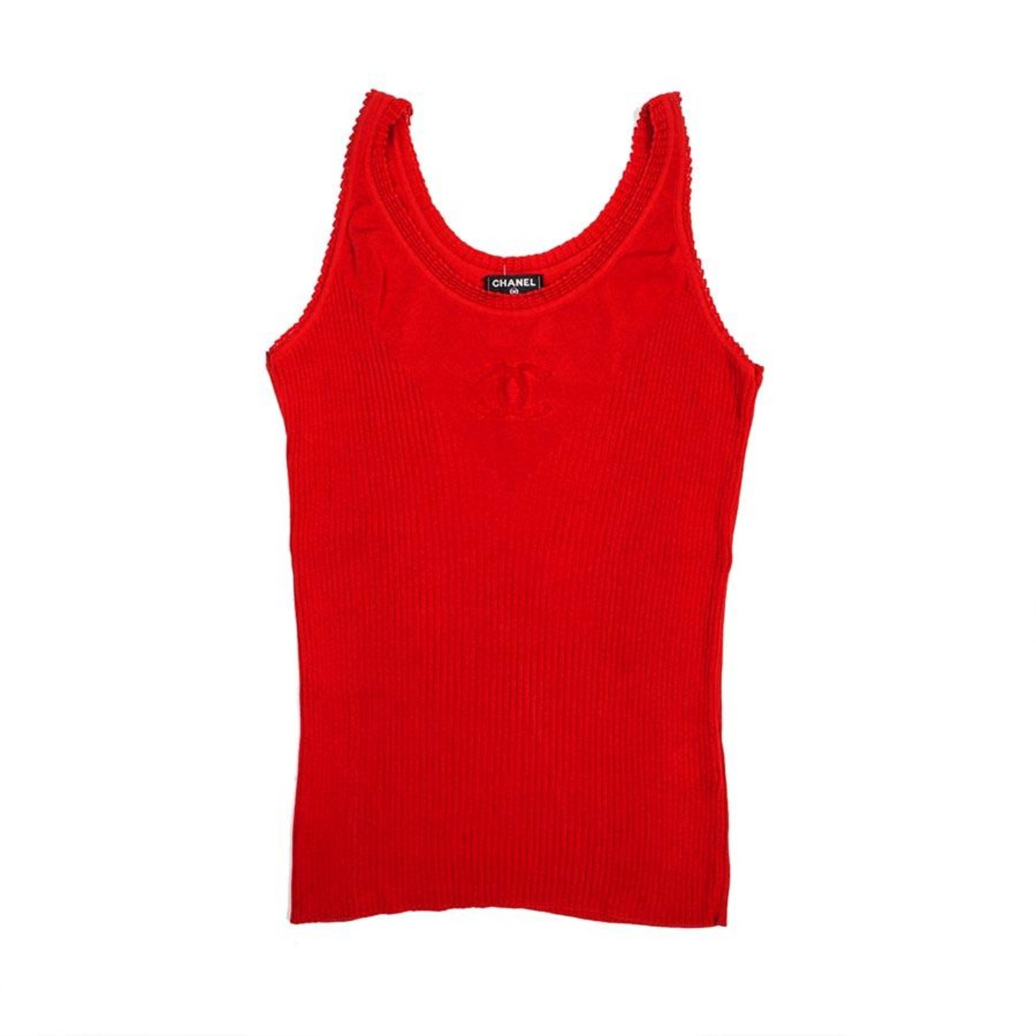 CHANEL Tank Top in Red Stretch Cotton Size 36FR at 1stDibs