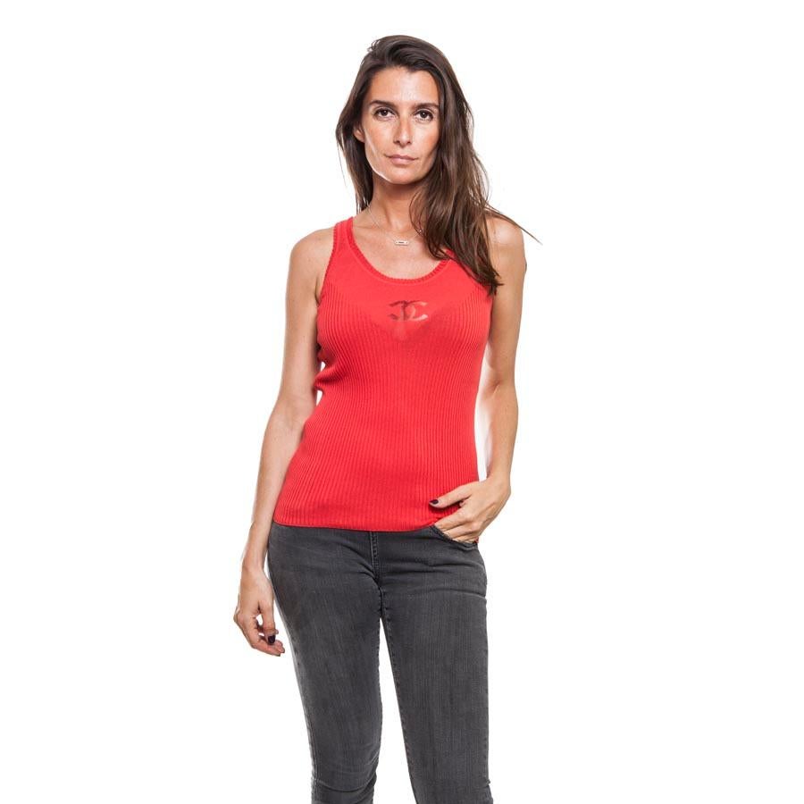CHANEL オレンジ リブタンクトップ 36 CHANEL オレンジ リブタンクトップ 36 Tank - Cotton, orange