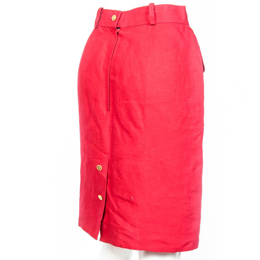 CHANEL Jupe en lin rouge à taille haute Pour femmes en vente