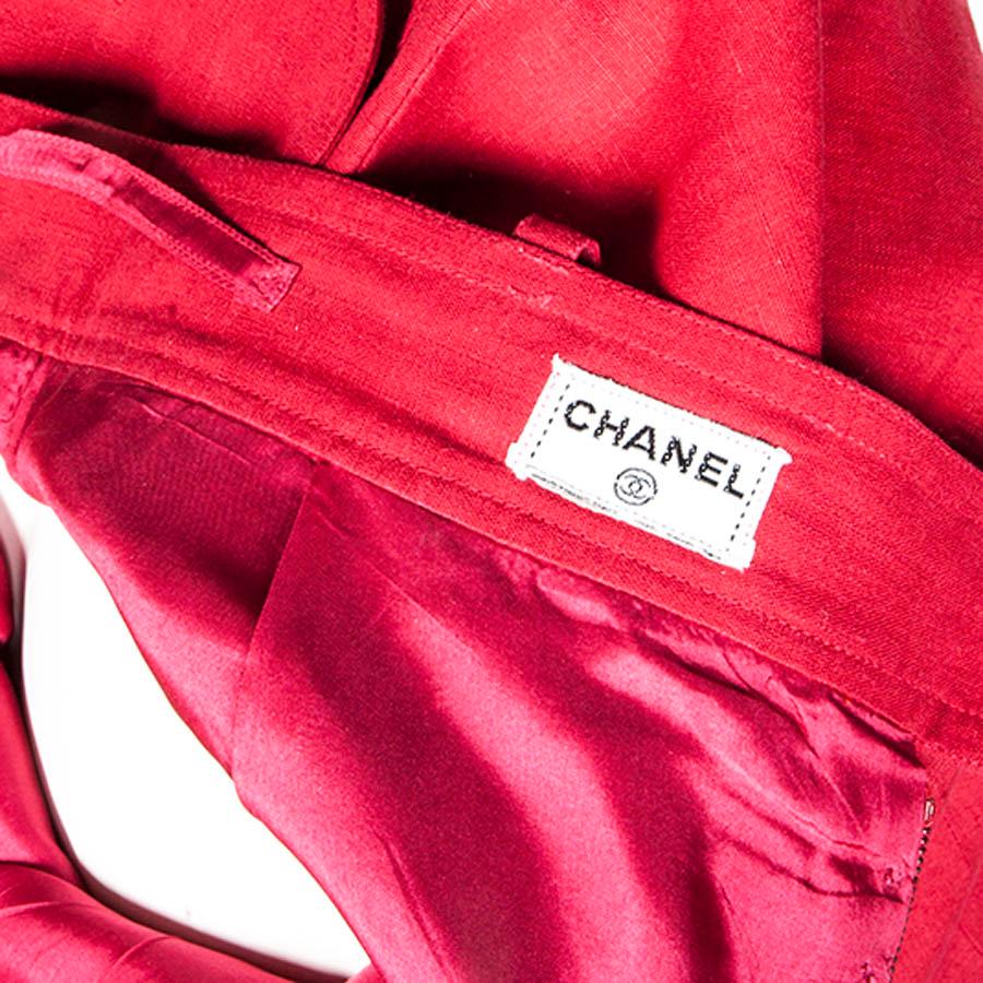 CHANEL Jupe en lin rouge à taille haute en vente 2