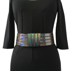 ALEXANDER McQUEEN Wide Belt in Silver Leather with Metallic Effect