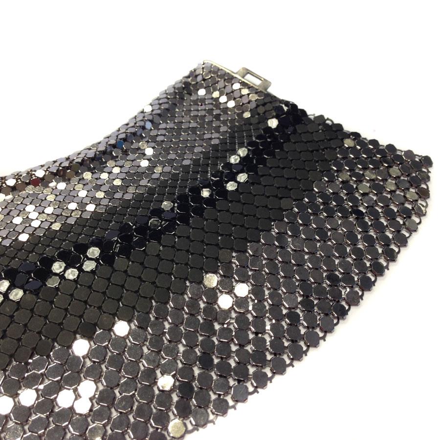 LAURA B Bracelet in Matte and Varnished Silver and Black Mesh In Excellent Condition In Paris, FR