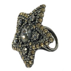 LANVIN Star Ring Sternring in Silber Metall und Weiß und Gold Strasssteine