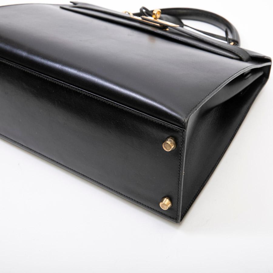 Hermes Vintage Black Box Leather Kelly 32 Bag  In Good Condition In Paris, FR