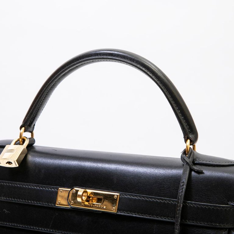 Hermes Vintage Black Box Leather Kelly 32 Bag For Sale at 1stDibs ...