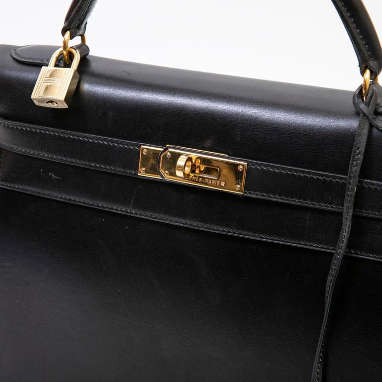 Hermes Vintage Black Box Leather Kelly 32 Bag For Sale at 1stDibs ...