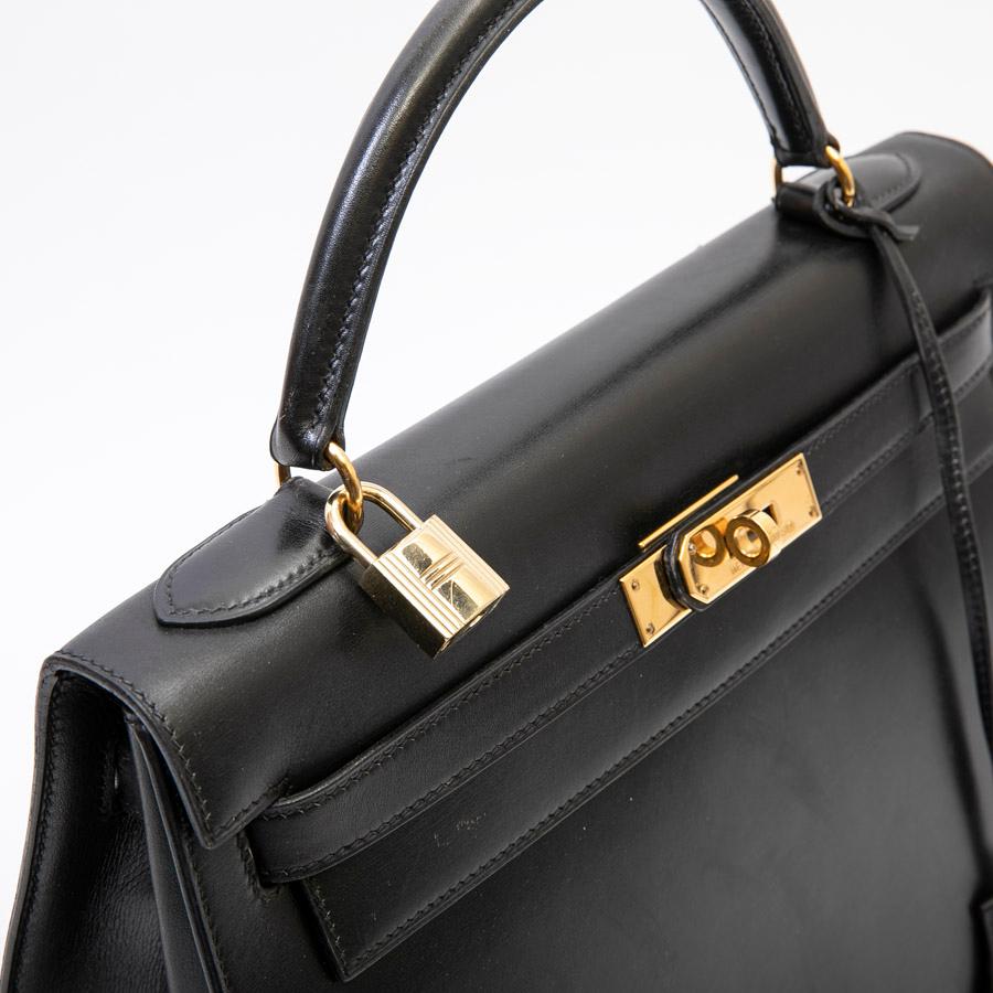 Hermes Vintage Black Box Leather Kelly 32 Bag  3
