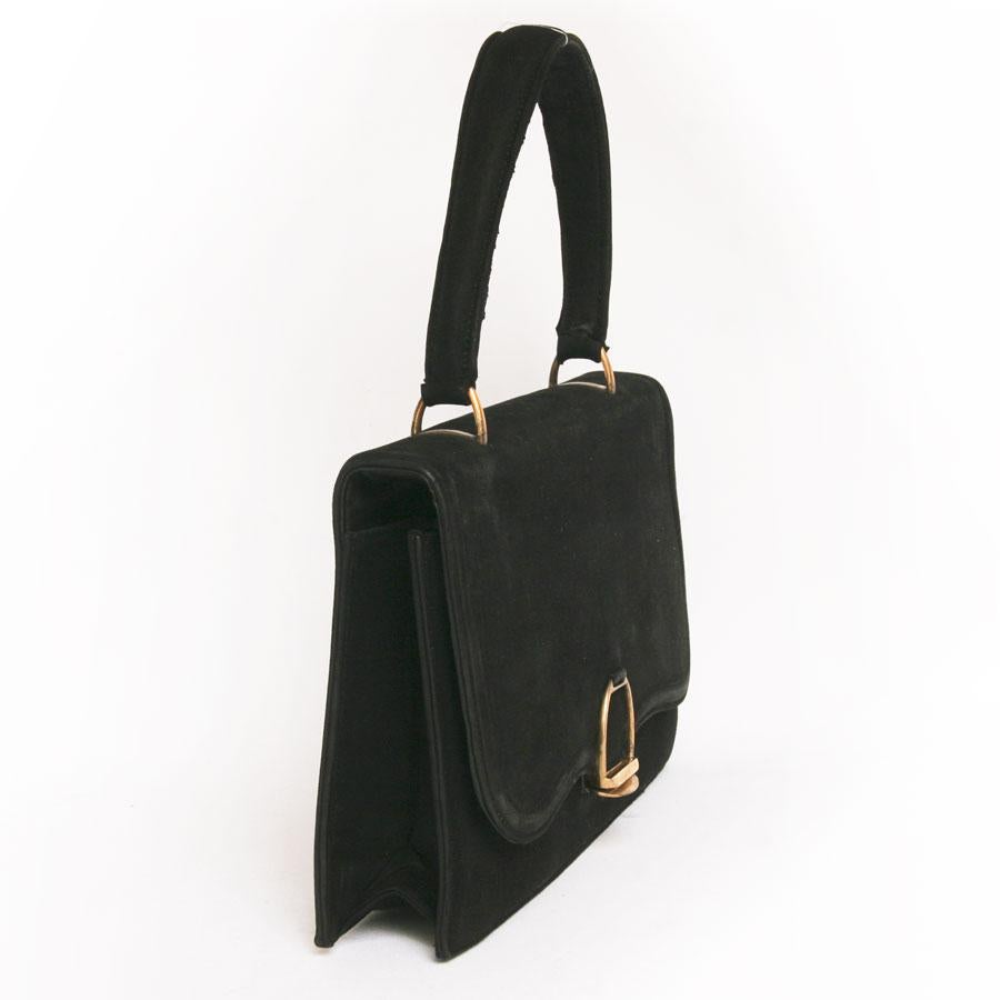HERMES Vintage Etrier 24 Faubourg Saint-Honoré Bag in Black Suede Leather