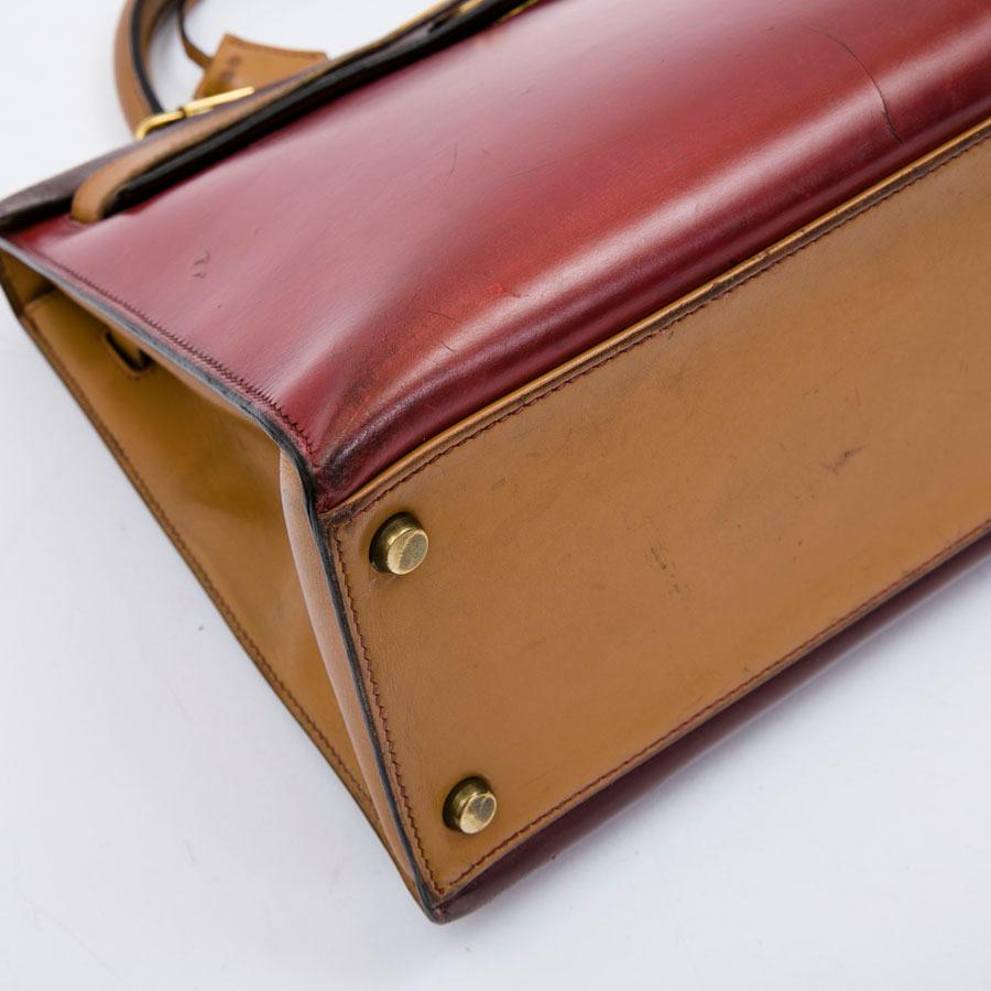 HERMES Kelly 32 Vintage Bag in Tricolor Box Leather 1