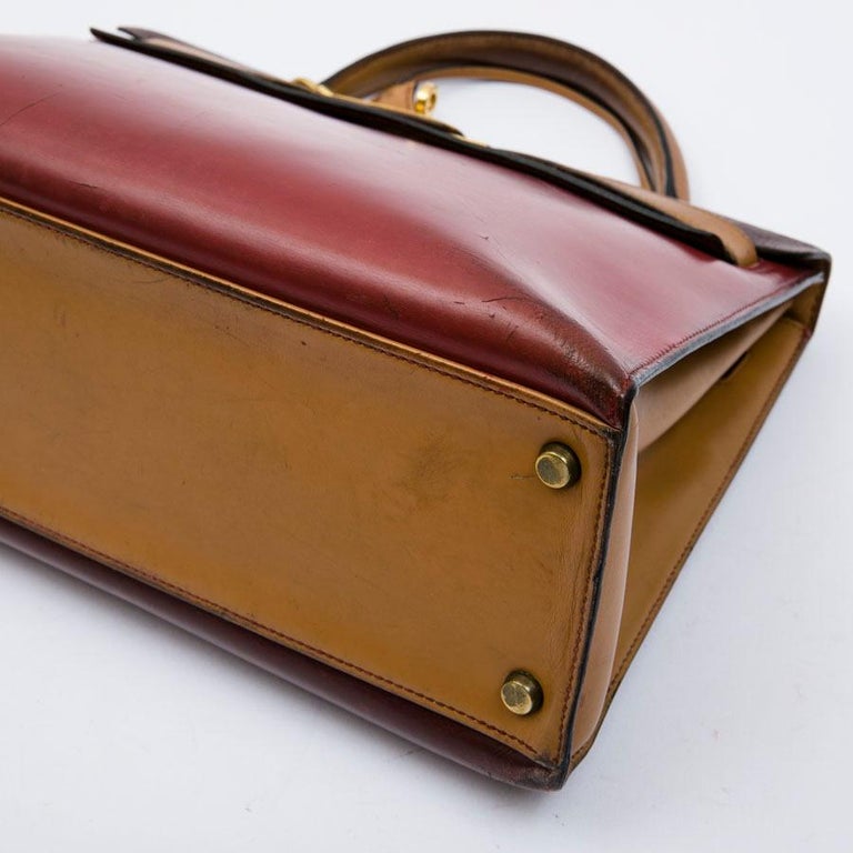 HERMES Kelly 32 Vintage Bag in Tricolor Box Leather