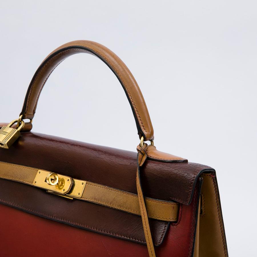 HERMES Kelly 32 Vintage Bag in Tricolor Box Leather 4