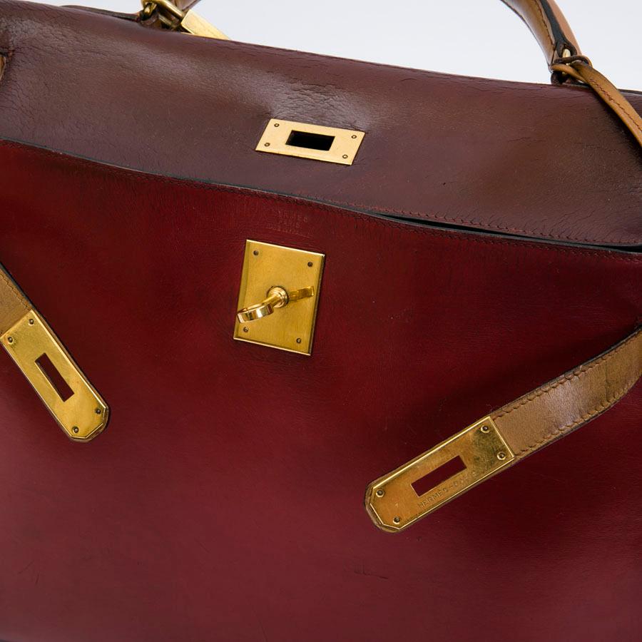 HERMES Kelly 32 Vintage Bag in Tricolor Box Leather 5