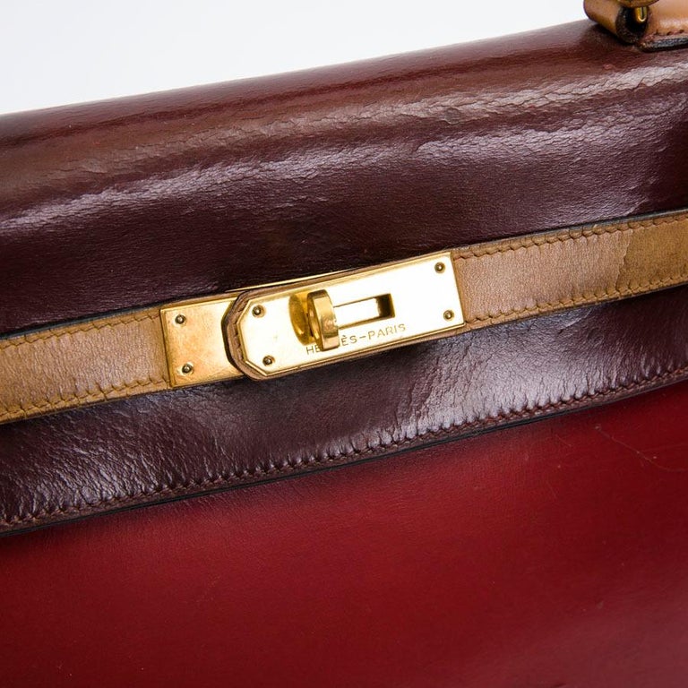 HERMES Kelly 32 Vintage Bag in Tricolor Box Leather at 1stDibs | hermes ...