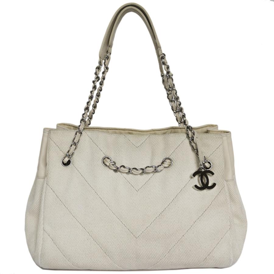 Chanel Ecru Canvas and Leather Tote Bag  For Sale