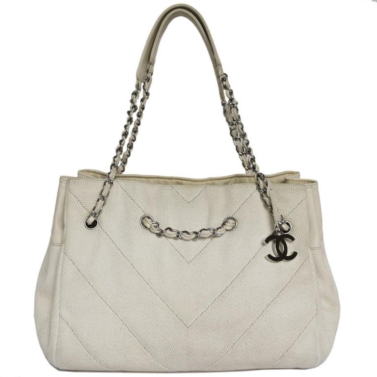Chanel Ecru Canvas and Leather Tote Bag