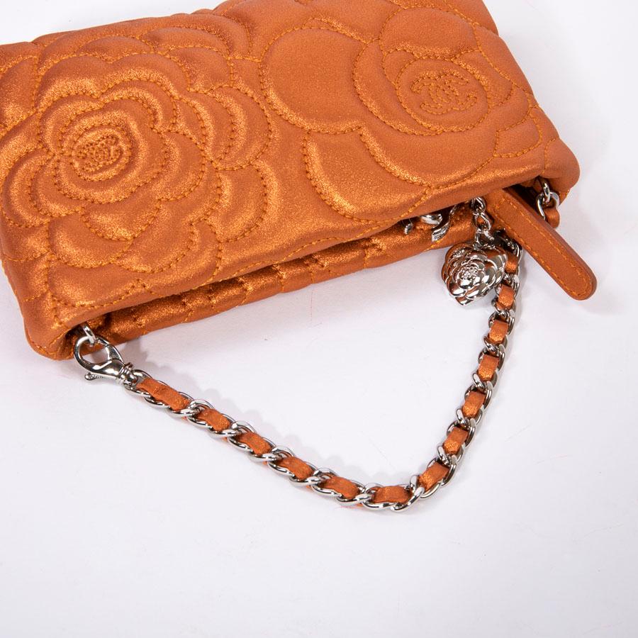 Chanel Orange Velvet Iridescent Leather Clutch  4