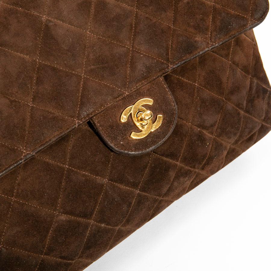 Chanel Timeless Double Flap Bag in Dark Brown Quilted Velvet Calfskin Leather 3