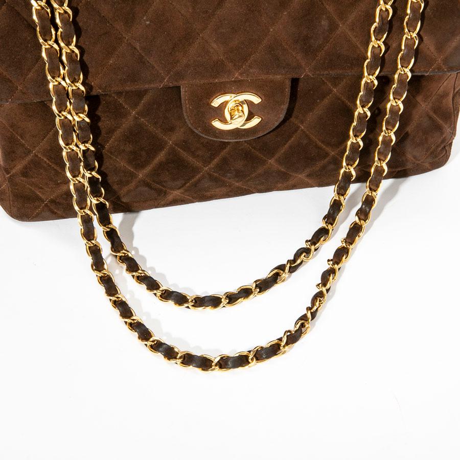 Chanel Timeless Double Flap Bag in Dark Brown Quilted Velvet Calfskin Leather 4