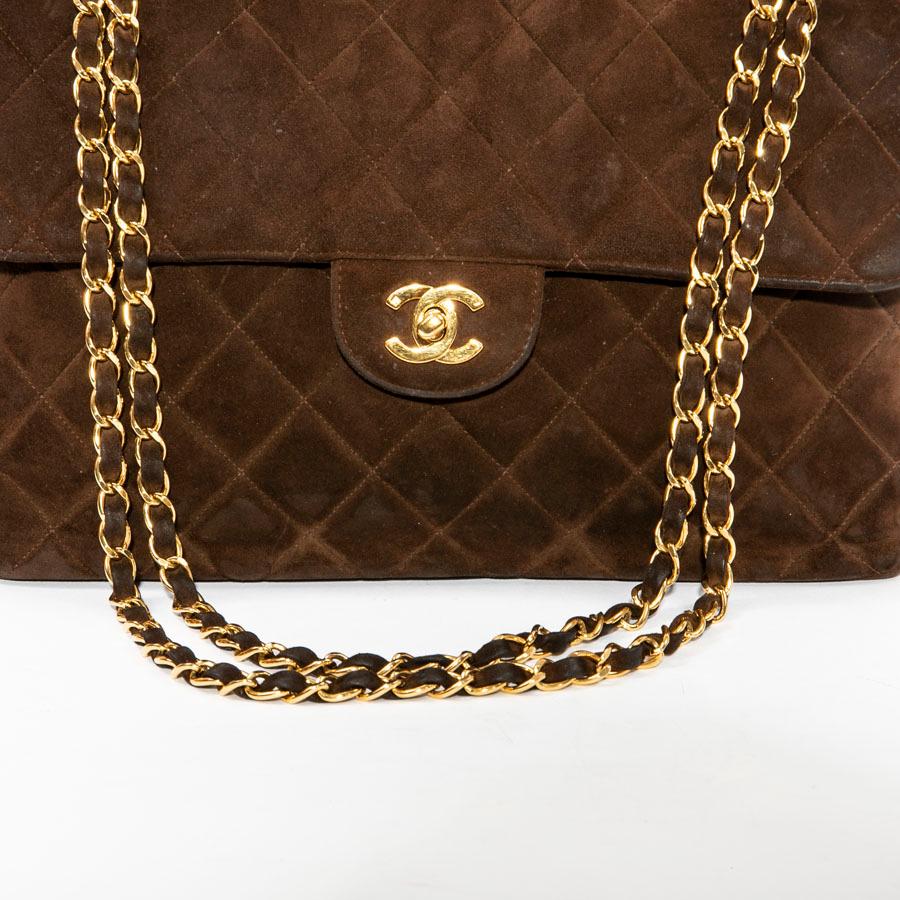 Chanel Timeless Double Flap Bag in Dark Brown Quilted Velvet Calfskin Leather 5