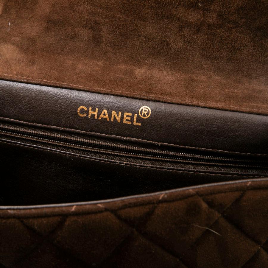 Chanel Timeless Double Flap Bag in Dark Brown Quilted Velvet Calfskin Leather 7