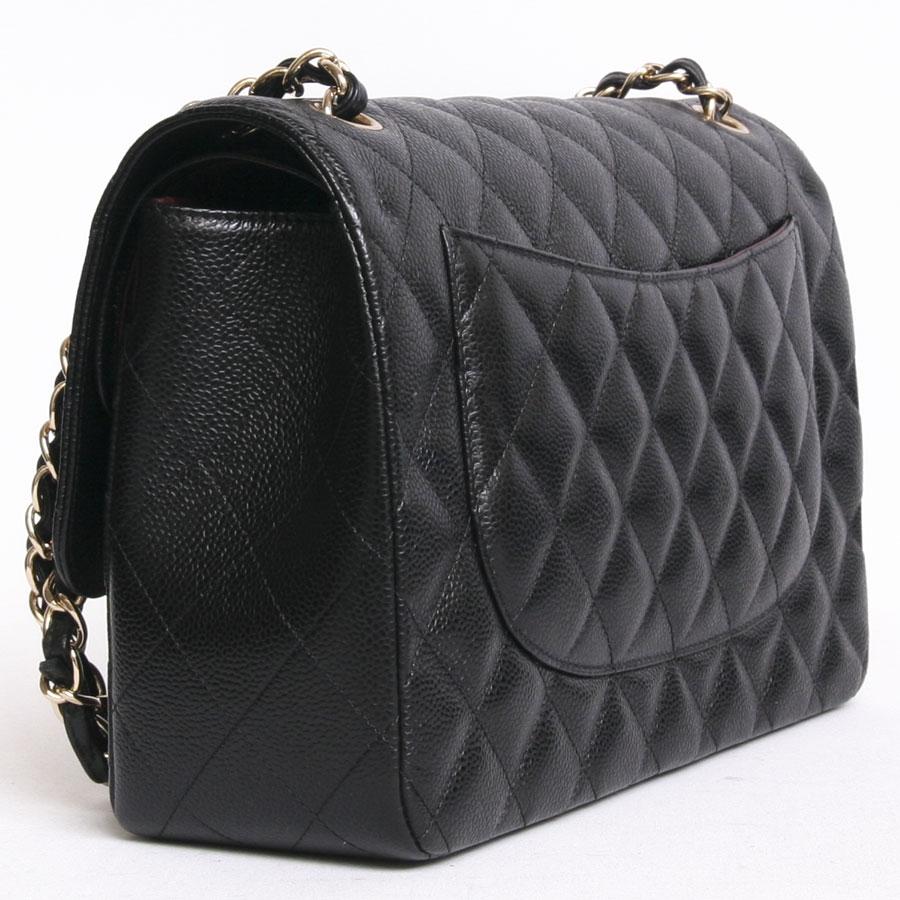 Women's Chanel Black Caviar Leather Jumbo Double Flap Bag 