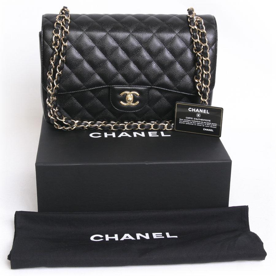 Chanel Black Caviar Leather Jumbo Double Flap Bag  4