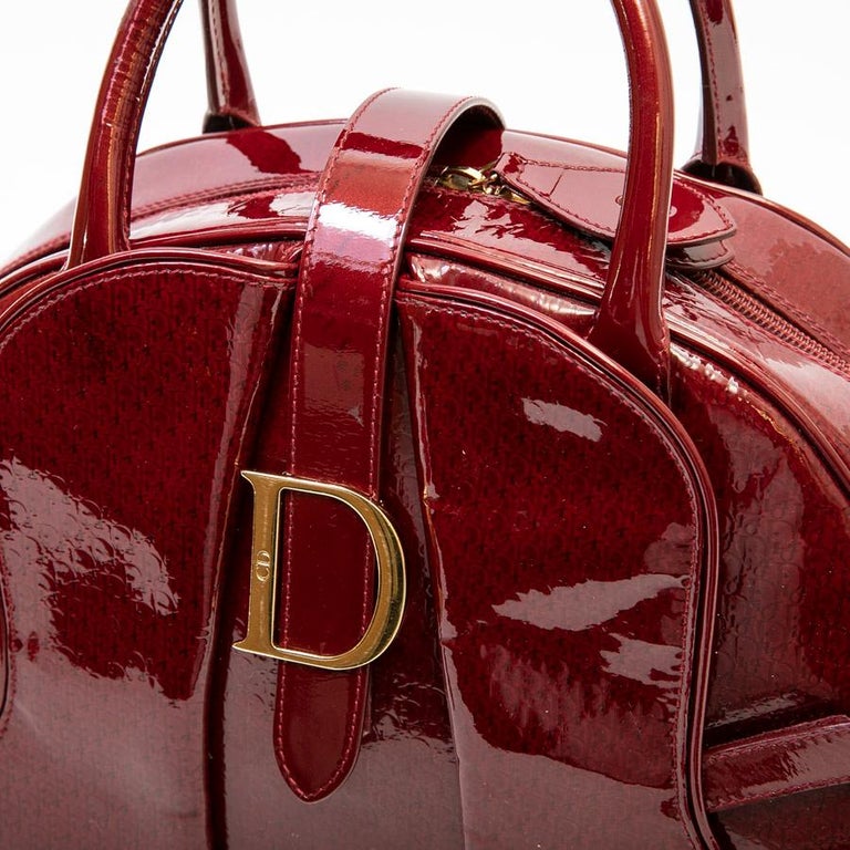 CHRISTIAN DIOR Saddle Bag in Red Patent Monogram Leather For Sale at