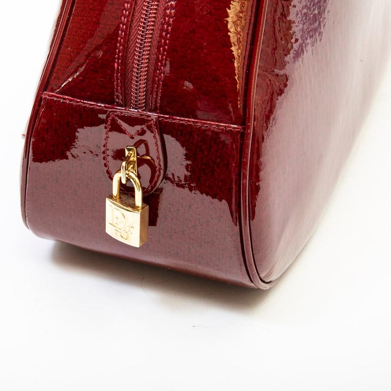 CHRISTIAN DIOR Saddle Bag in Red Patent Monogram Leather For Sale at