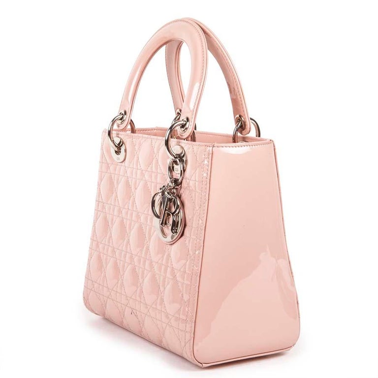 Dior Lady Dior Bag In Pink Varnished Quilted Leather For Sale At 1stdibs