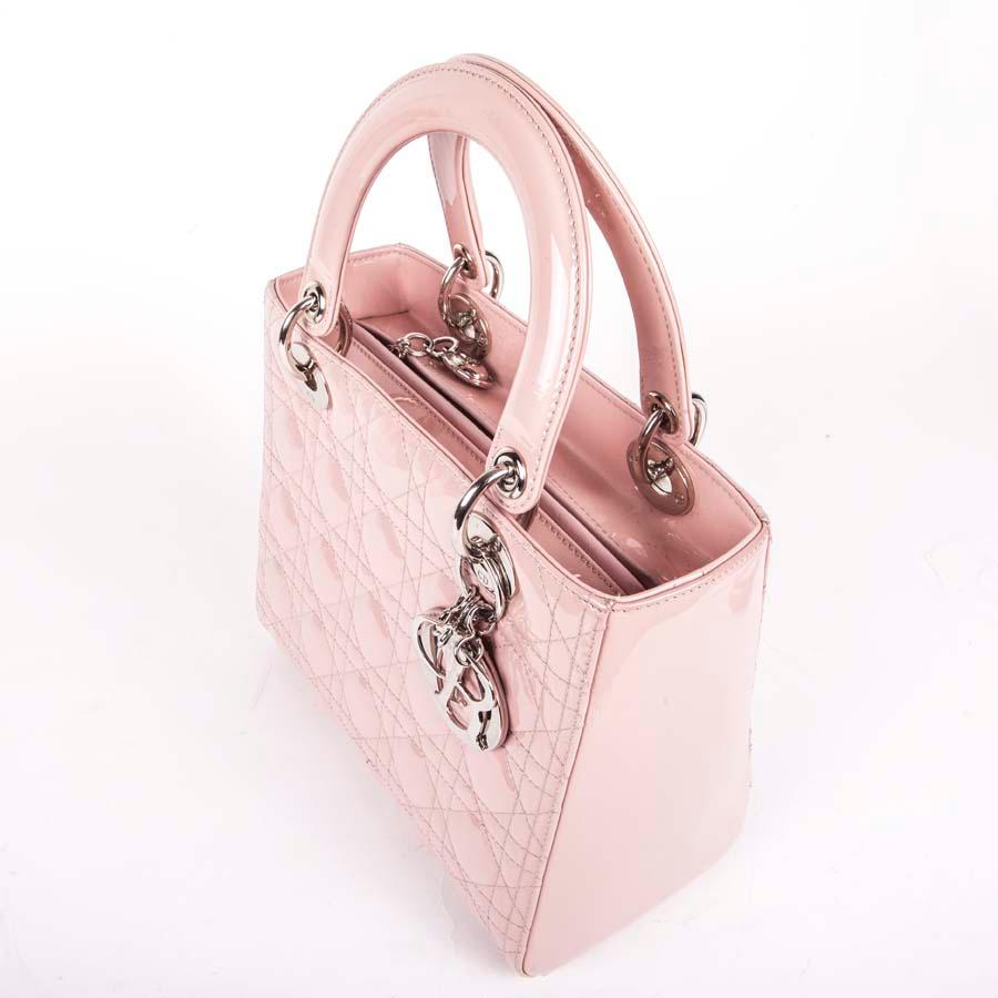 Beige DIOR Lady Dior Bag in Pink Varnished Quilted Leather