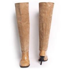 CHANEL High Heels Boots in Beige Suede and Patent Leather Size 39.5FR