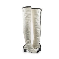 CHANEL Thigh Boots in White Python Leather Size 37FR