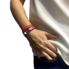 HERMES Rivale Double Tour Bracelet in Bougainvillier Color Lizard Leather