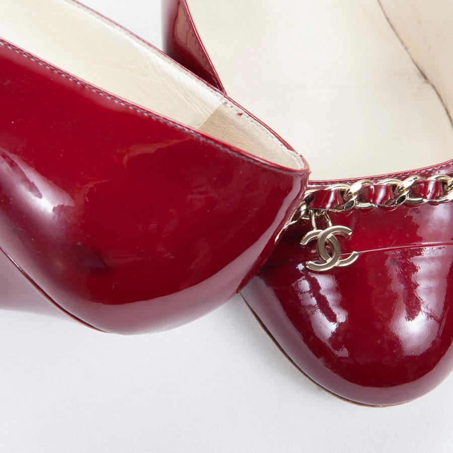 Brown CHANEL High Heels in Burgundy Varnished Patent Leather Size 39.5C