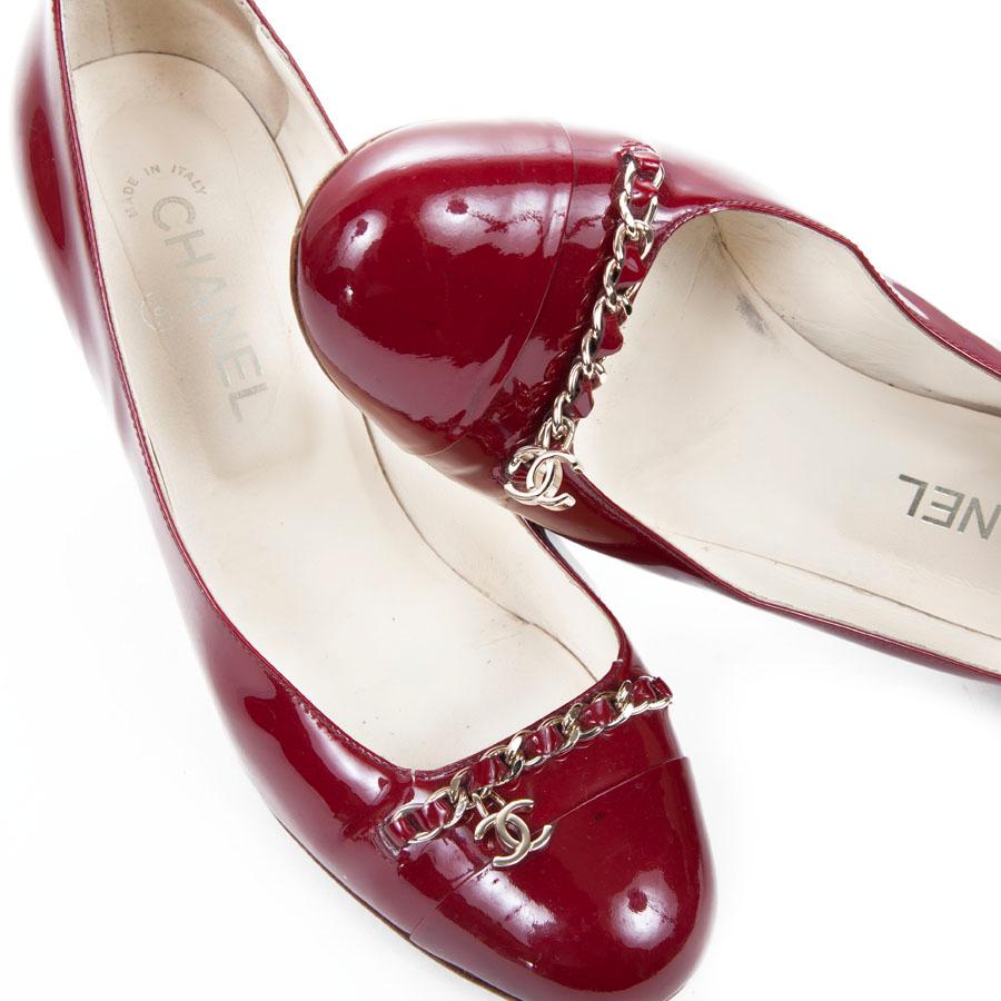 Women's CHANEL High Heels in Burgundy Varnished Patent Leather Size 39.5C